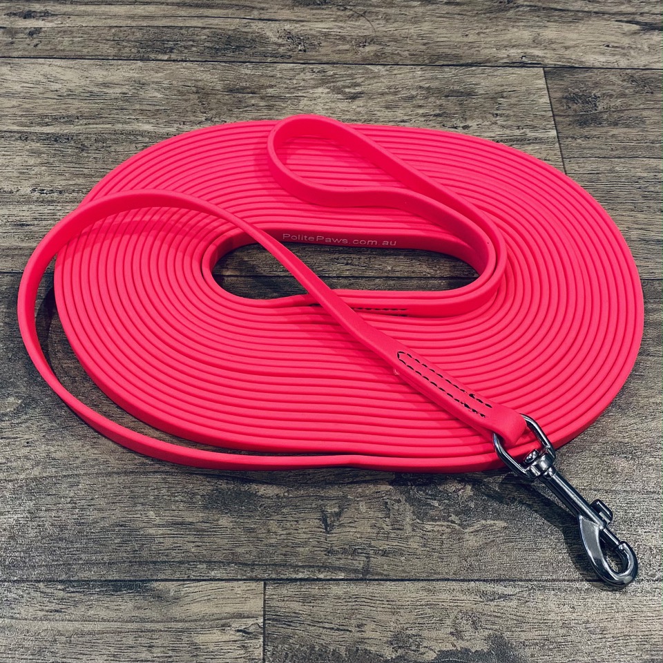 10m Pink Biothane Long Lead - Medium Stainless Steel Snap